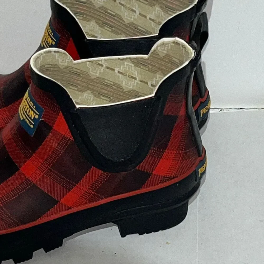 Pendleton Women's Red Black Buffalo Plaid Waterproof Chelsea Rain Boots Size 6